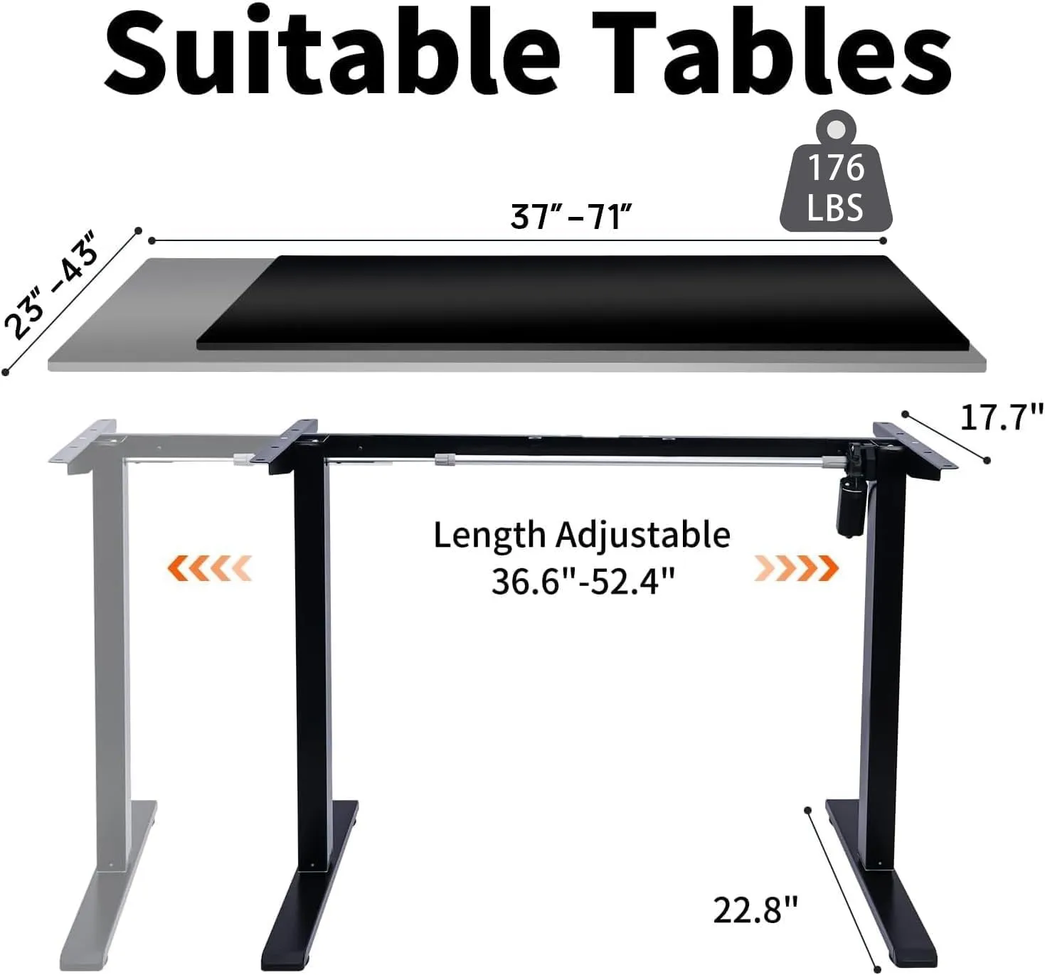 Electric Standing Desk Frame,3 Memory Height Adjustable Table Legs Up to 47.2",Ergonomic Standing Desk Base Workstation for Home Office, Black Frame Only