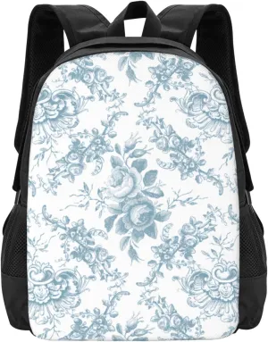 Elegant Engraved Blue And White Floral Toile Lightweight Packable Backpack Travel Casual Hiking Daypack Foldable Backpack For Men Women