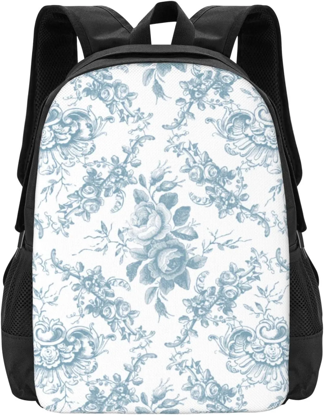 Elegant Engraved Blue And White Floral Toile Lightweight Packable Backpack Travel Casual Hiking Daypack Foldable Backpack For Men Women