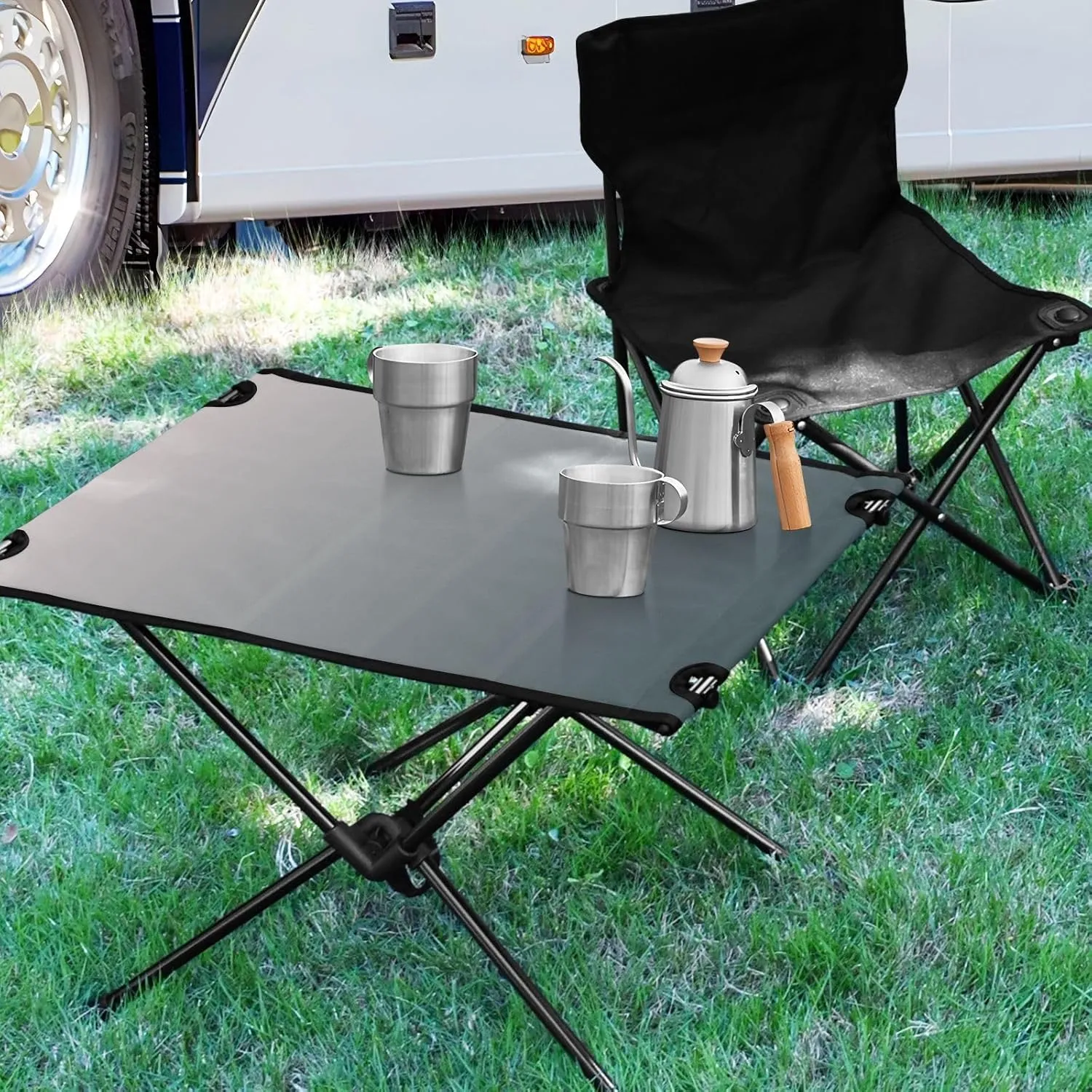 Emelivor Grey Gradient Folding Camping Table Portable Beach Table with Carry Bag Small Foldable Table for Camping Picnic BBQ Backpacking Beach