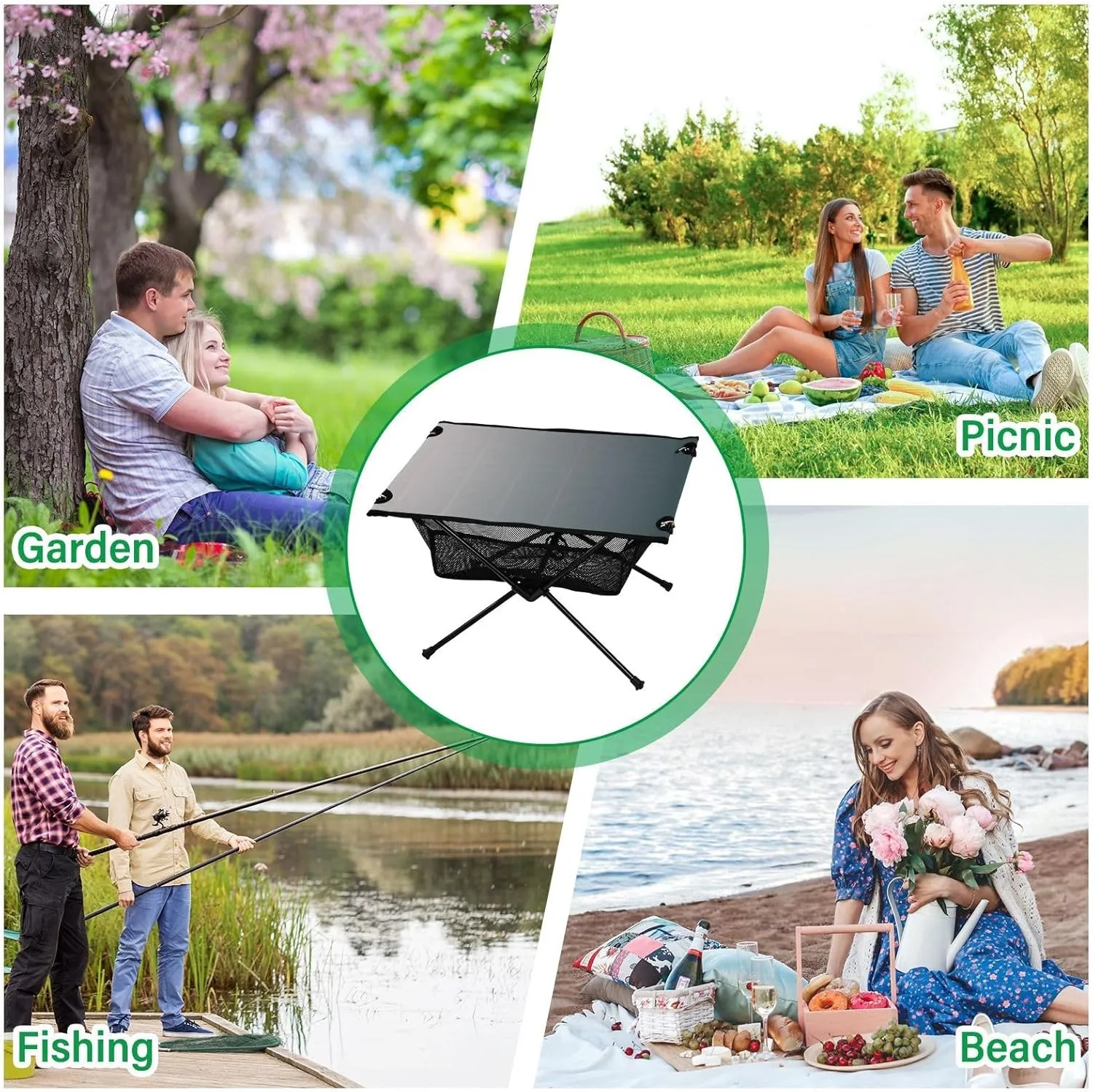 Emelivor Grey Gradient Folding Camping Table Portable Beach Table with Carry Bag Small Foldable Table for Camping Picnic BBQ Backpacking Beach