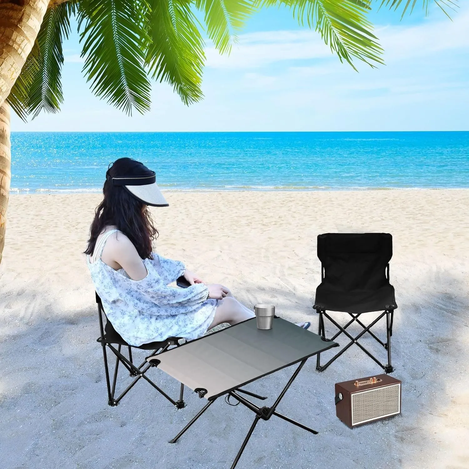 Emelivor Grey Gradient Folding Camping Table Portable Beach Table with Carry Bag Small Foldable Table for Camping Picnic BBQ Backpacking Beach