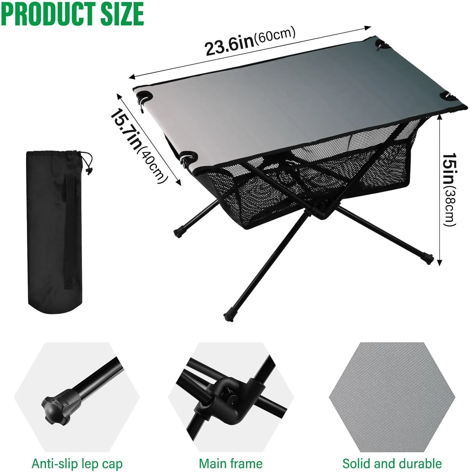 Emelivor Grey Gradient Folding Camping Table Portable Beach Table with Carry Bag Small Foldable Table for Camping Picnic BBQ Backpacking Beach