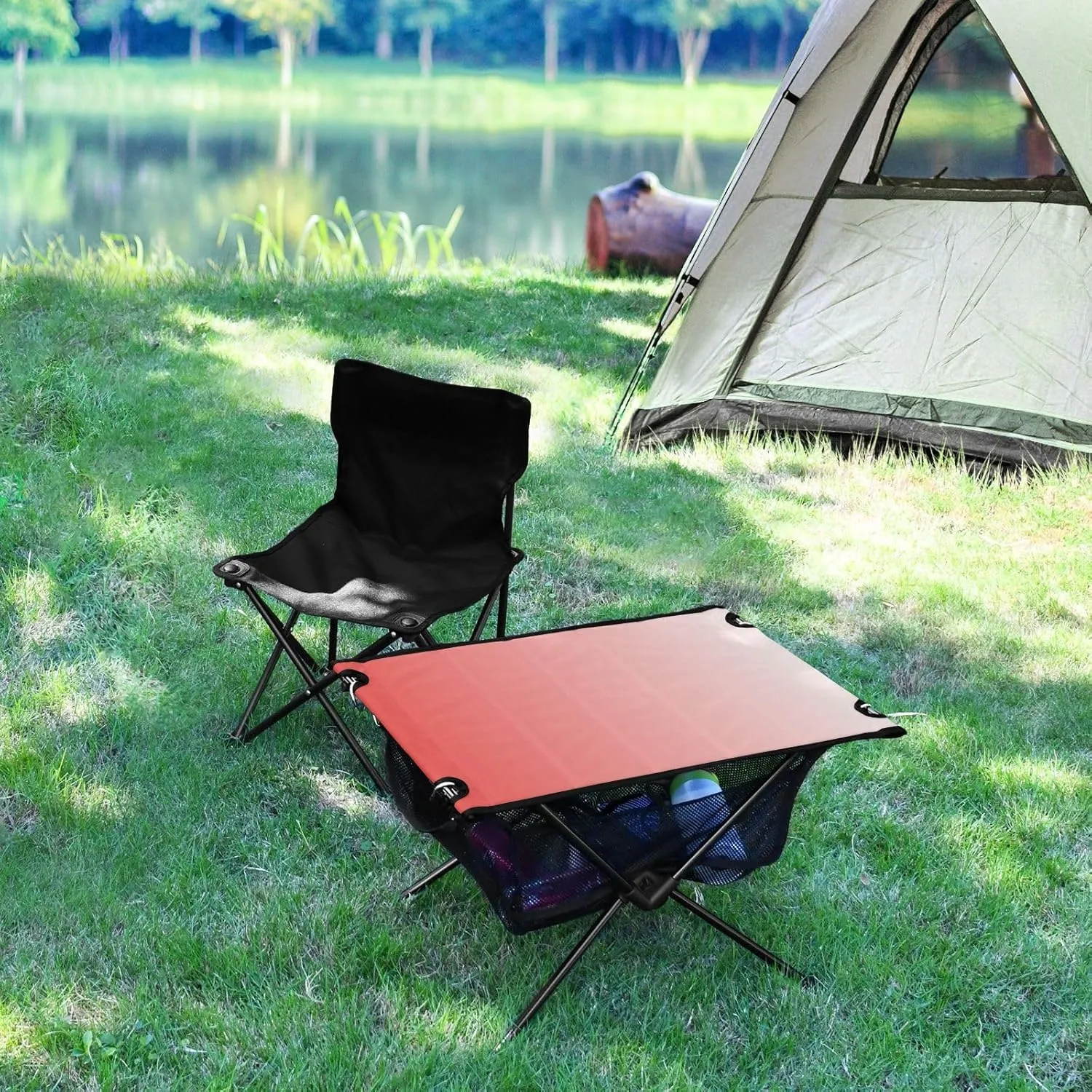 Emelivor Pink Gradient Folding Camping Table Portable Beach Table with Carry Bag Small Camping Side Table for Picnic Camping Outdoor Travel Hiking