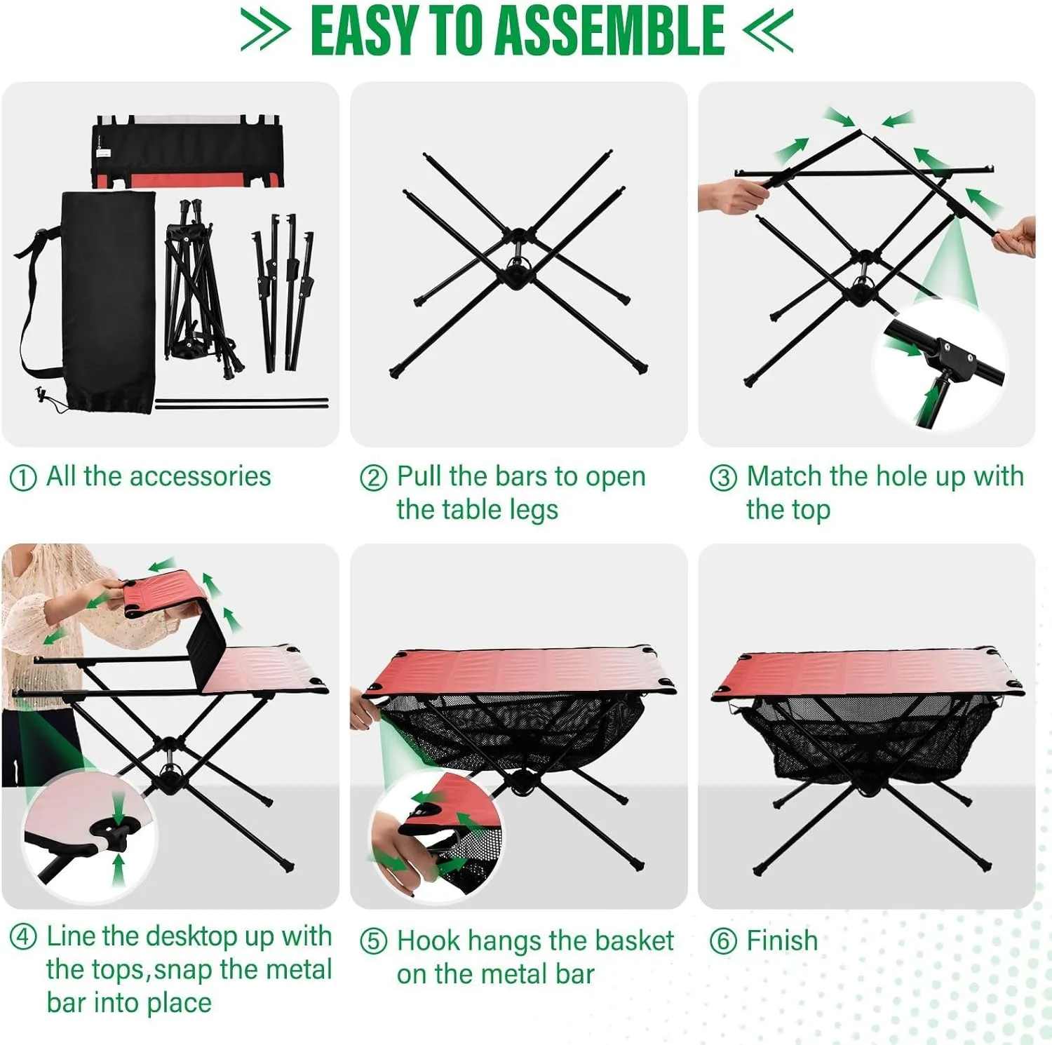 Emelivor Pink Gradient Folding Camping Table Portable Beach Table with Carry Bag Small Camping Side Table for Picnic Camping Outdoor Travel Hiking