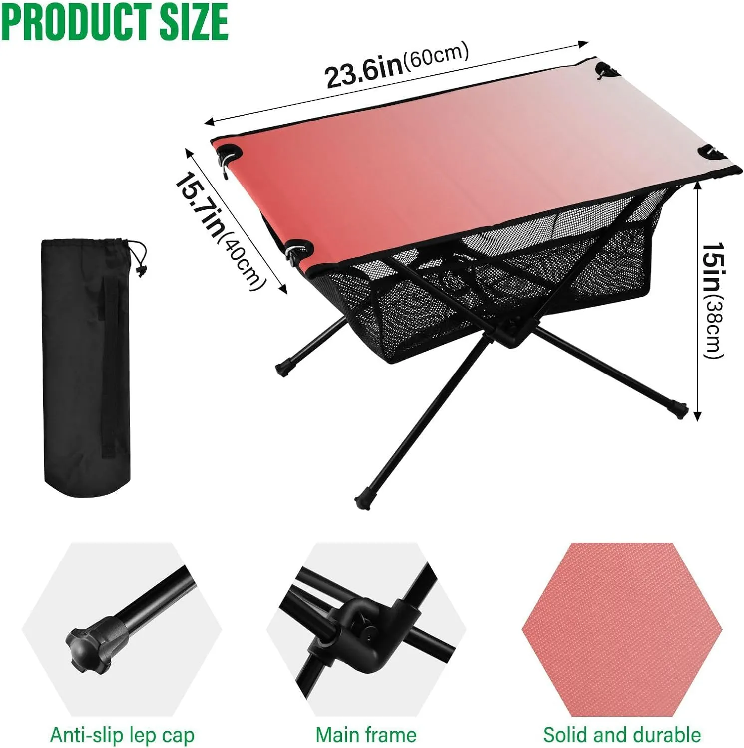 Emelivor Pink Gradient Folding Camping Table Portable Beach Table with Carry Bag Small Camping Side Table for Picnic Camping Outdoor Travel Hiking