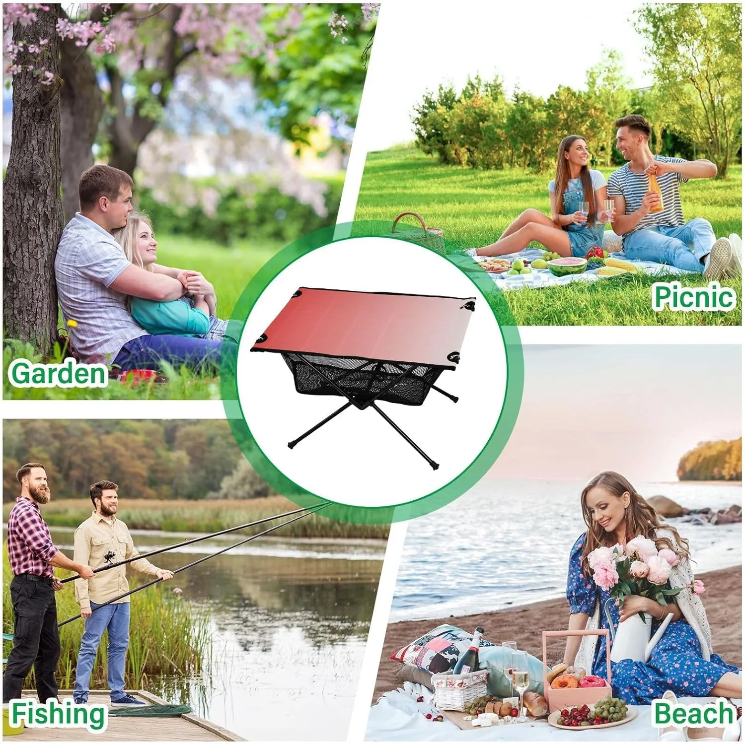 Emelivor Pink Gradient Folding Camping Table Portable Beach Table with Carry Bag Small Camping Side Table for Picnic Camping Outdoor Travel Hiking