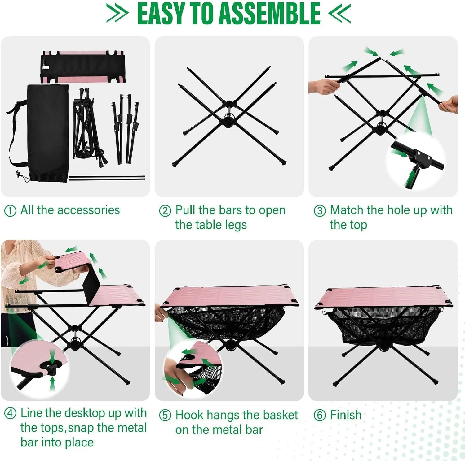 Emelivor Pink Gradient Folding Camping Table Portable Beach Table with Carry Bag Small Foldable Table for Outdoor Hiking Camping Picnic Fishing
