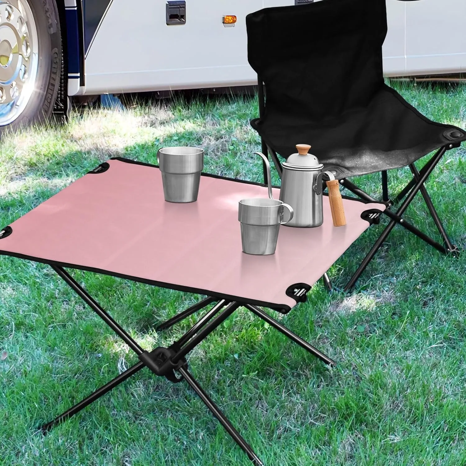 Emelivor Pink Gradient Folding Camping Table Portable Beach Table with Carry Bag Small Foldable Table for Outdoor Hiking Camping Picnic Fishing