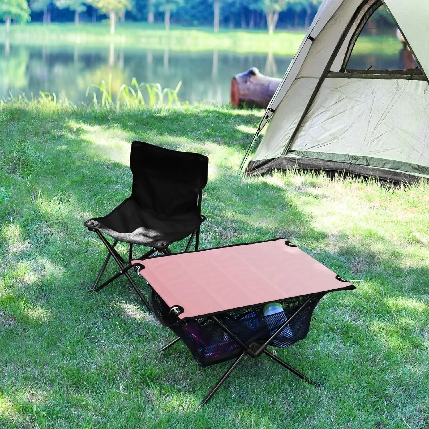 Emelivor Pink Gradient Folding Camping Table Portable Beach Table with Carry Bag Small Foldable Table for Outdoor Hiking Camping Picnic Fishing