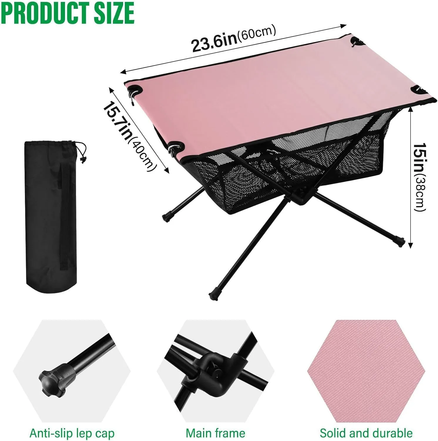 Emelivor Pink Gradient Folding Camping Table Portable Beach Table with Carry Bag Small Foldable Table for Outdoor Hiking Camping Picnic Fishing