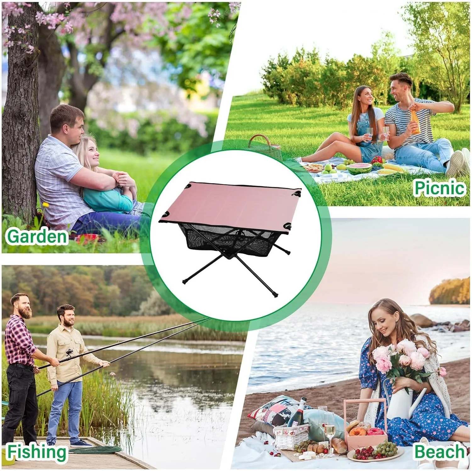 Emelivor Pink Gradient Folding Camping Table Portable Beach Table with Carry Bag Small Foldable Table for Outdoor Hiking Camping Picnic Fishing