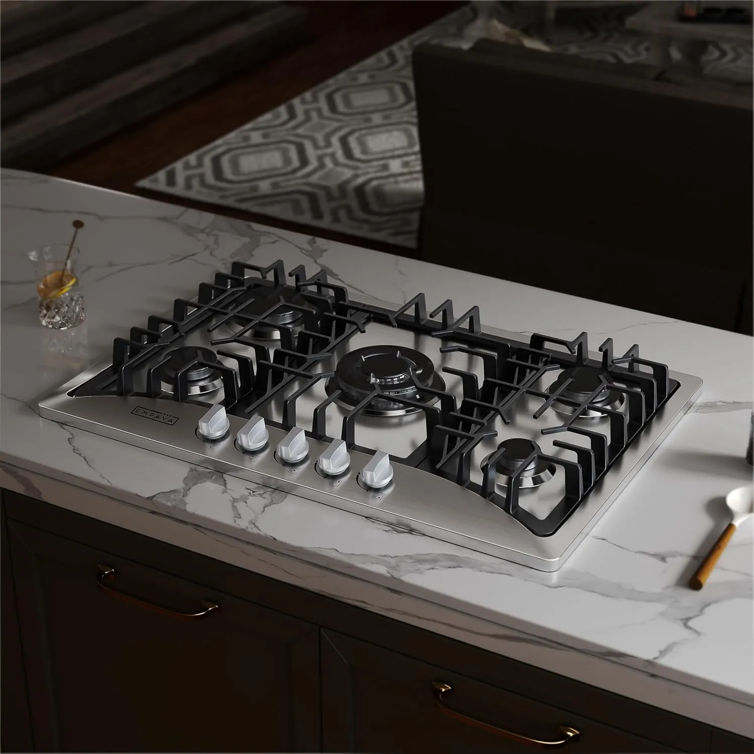 Empava 30 Inch Gas Cooktop with 5 World Class Made in Italy SABAF Burners, LPG/NG Convertible, Ideal RV Top Stoves for Kitchen, Stainless Steel