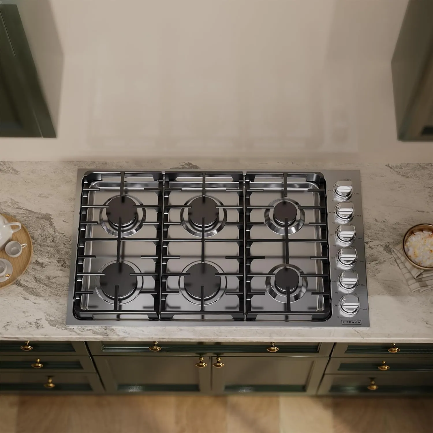 Empava 36 in. Gas Stove Cooktop 6 Italy Sabaf Sealed Burners NG/LPG Convertible in Stainless Steel, 36in