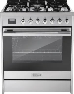 Empava Freestanding & Slide-In Gas Range, 5.0 Cu. Ft, Single Oven with 5 Sealed High-Low Burners & Touch Timer, Heavy Duty Continuous Grates in Stainless Steel, 30 Inch
