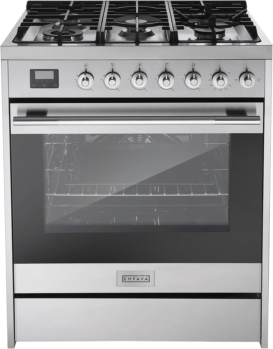 Empava Freestanding & Slide-In Gas Range, 5.0 Cu. Ft, Single Oven with 5 Sealed High-Low Burners & Touch Timer, Heavy Duty Continuous Grates in Stainless Steel, 30 Inch
