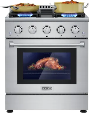 Empava Freestanding Slide-In Gas Range, Single Oven 4.2 cu. Ft, Pro-Style with 4 Sealed Ultra High-Low Burners-Heavy Duty Continuous Grates in Stainless Steel, CSA Certified, 30 Inch