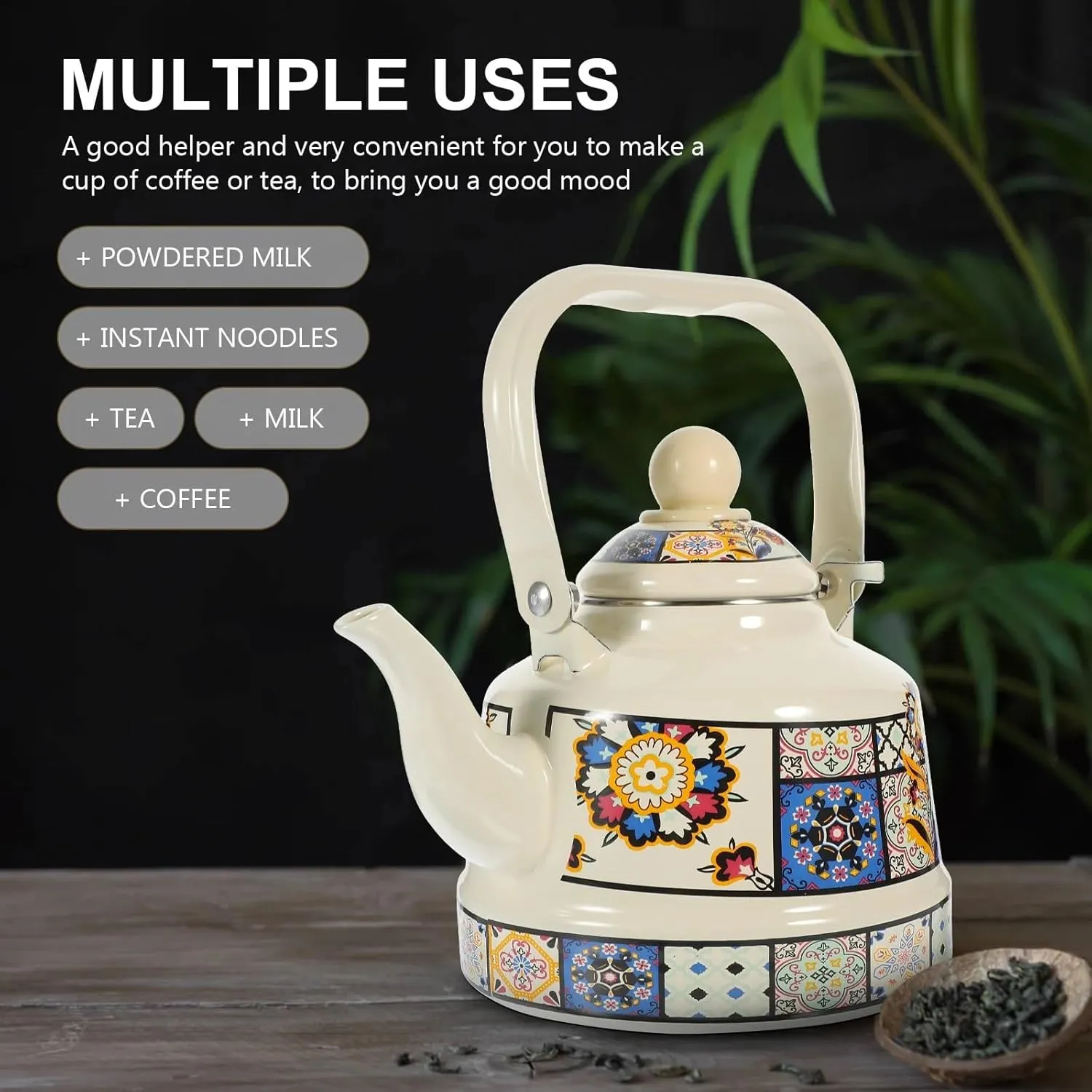 Enamel Camping Coffee Pot, Compact Stovetop Kettle with Quick Boil Design, Ideal for Backpacking & Hiking(1.7L)