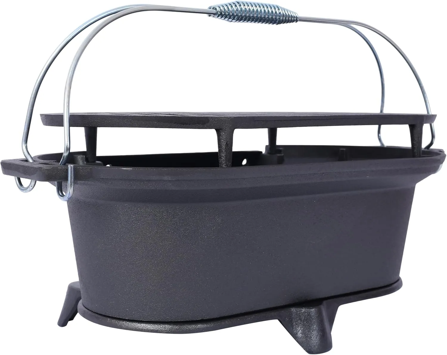 Enameled Oval Cast Iron Grill & Griddle Combo - 100% Cast Iron Portable Charcoal Grill, Tabletop Hibachi Camping Stove | Pre-Seasoned Durable & Compact