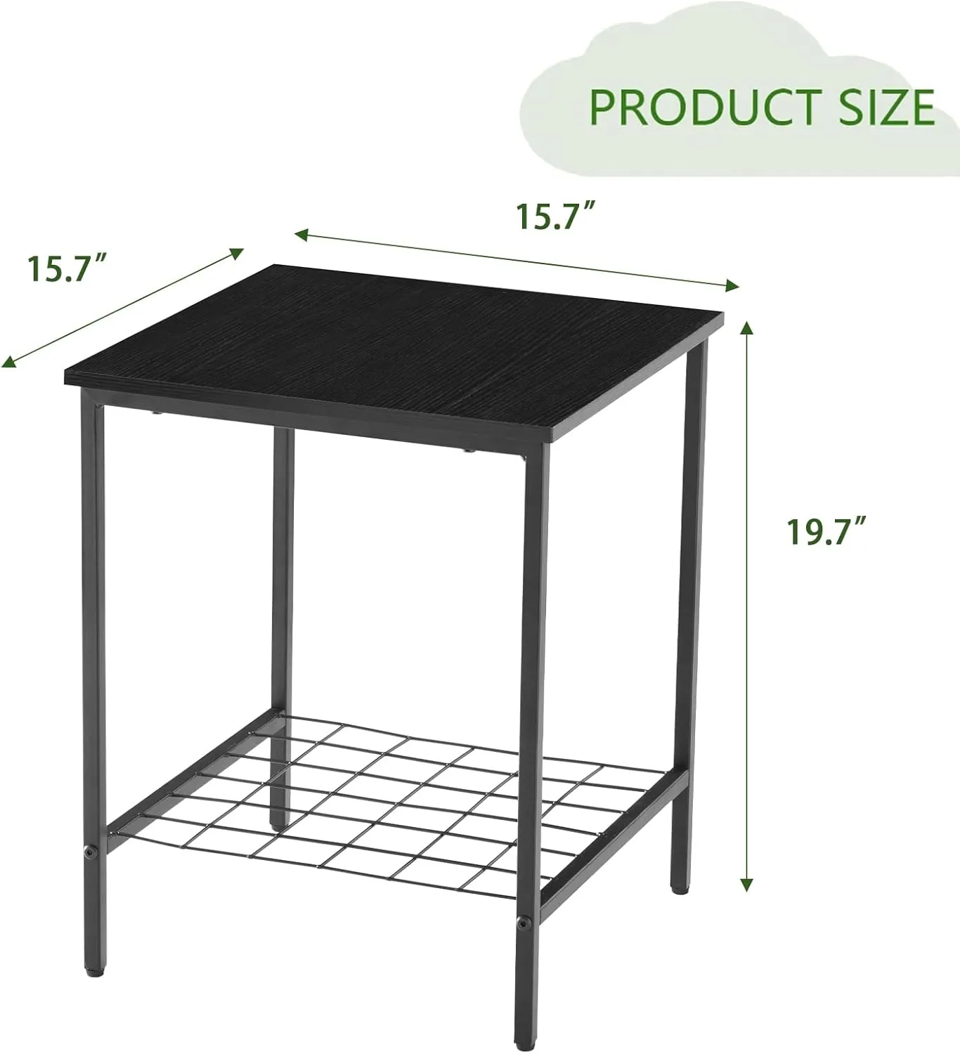 End Table with Shelves 16 Inch Square 2-Tier Coffee Tea Wooden End Table Nightstand for Sofa Couch Bed Industrial Style Beside Table for Living Room Bedroom Black 1PCS