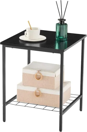 End Table with Shelves 16 Inch Square 2-Tier Coffee Tea Wooden End Table Nightstand for Sofa Couch Bed Industrial Style Beside Table for Living Room Bedroom Black 1PCS