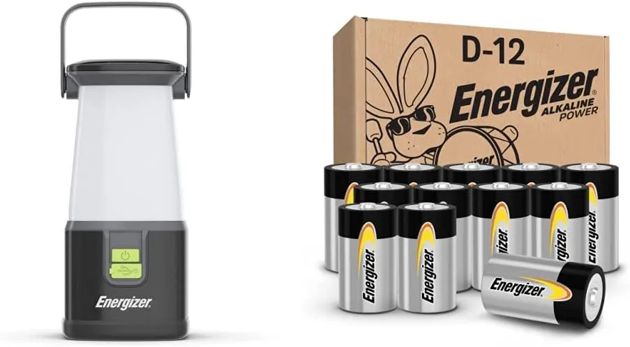 ENERGIZER LED Camping Lantern 360 PRO, IPX4 Water Resistant Tent Light, Ultra Bright Battery Powered Lanterns & D Batteries, D Cell Long-Lasting Alkaline Power Batteries 12 Count(Pack of 1)