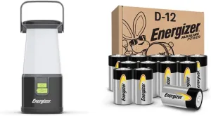 ENERGIZER LED Camping Lantern 360 PRO, IPX4 Water Resistant Tent Light, Ultra Bright Battery Powered Lanterns & D Batteries, D Cell Long-Lasting Alkaline Power Batteries 12 Count(Pack of 1)