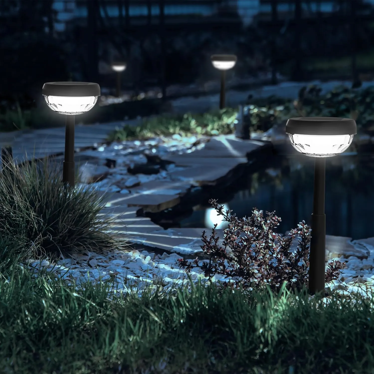 Ensenior 10-Pack Solar Lights Outdoor, Auto ON/Off 6500K LED Solar Garden Lights for Pathway, Yard, Patio, Walkway, Flower Bed, Waterproof, Energy-Efficient Landscape Lighting, Adjustable Height