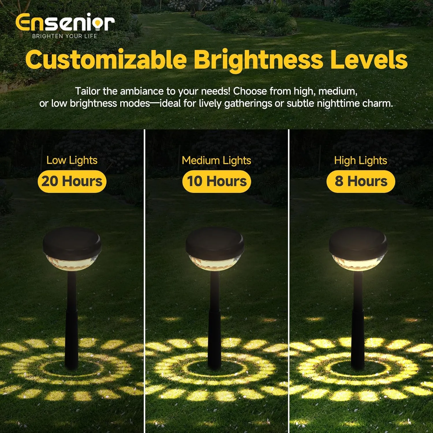Ensenior 10-Pack Solar Lights Outdoor, Auto ON/Off 6500K LED Solar Garden Lights for Pathway, Yard, Patio, Walkway, Flower Bed, Waterproof, Energy-Efficient Landscape Lighting, Adjustable Height