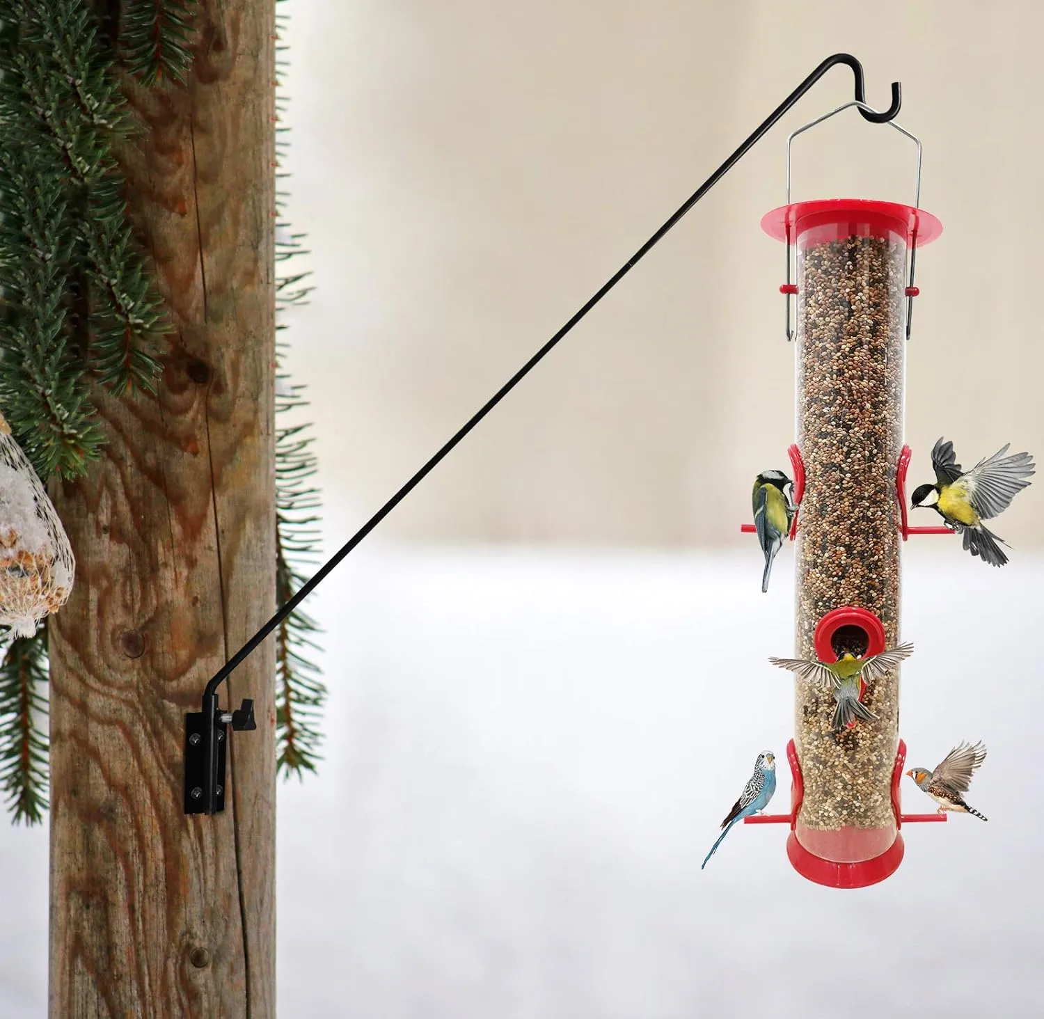 ERYTLLY Extended Reach Deck Hook Wall Pole Wall Mounted, Extensible and Adjustable 28 inch to 43 inch Bracket for Hanging Bird Feeder,Plants,Wind Chimes,Lanterns