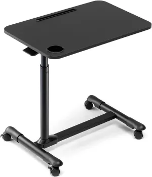 ETHU Overbed Table with Wheels, Rolling Tray Table, Hospital Bed Table, Adjustable Overbed Bedside Rolling Laptop Table (Black)