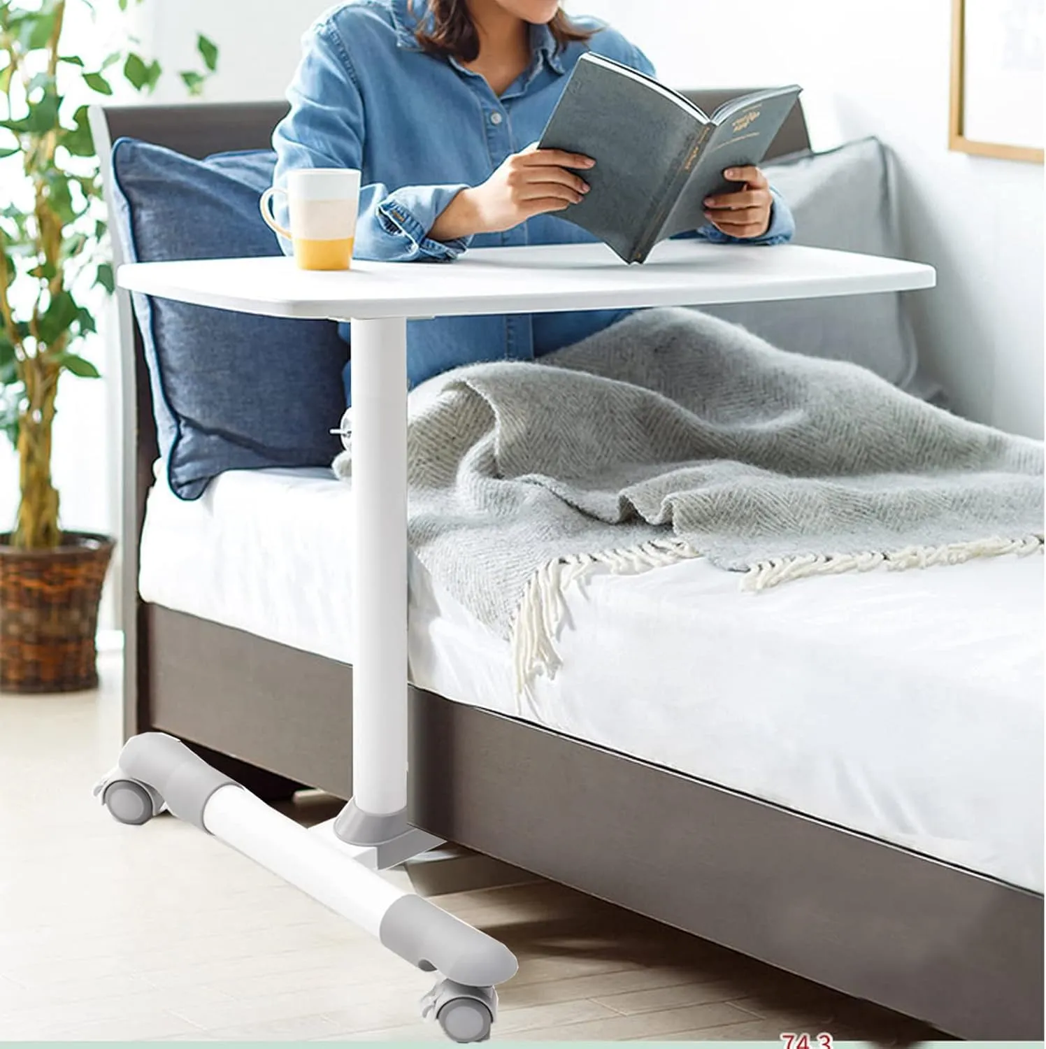 ETHU Overbed Table with Wheels, Rolling Tray Table, Hospital Bed Table, Adjustable Overbed Bedside Rolling Laptop Table (Black)