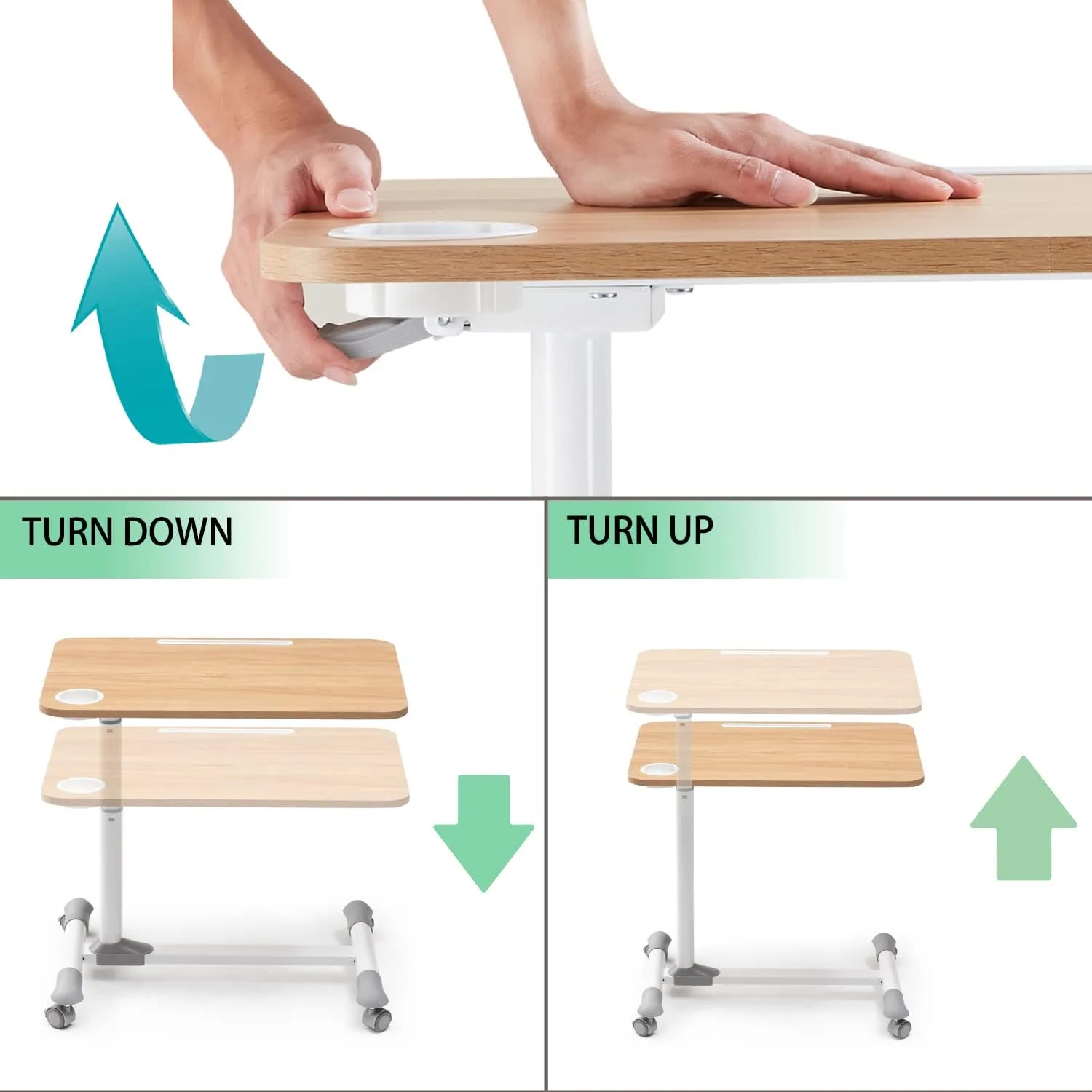ETHU Overbed Table with Wheels, Rolling Tray Table, Hospital Bed Table, Adjustable Overbed Bedside Rolling Laptop Table