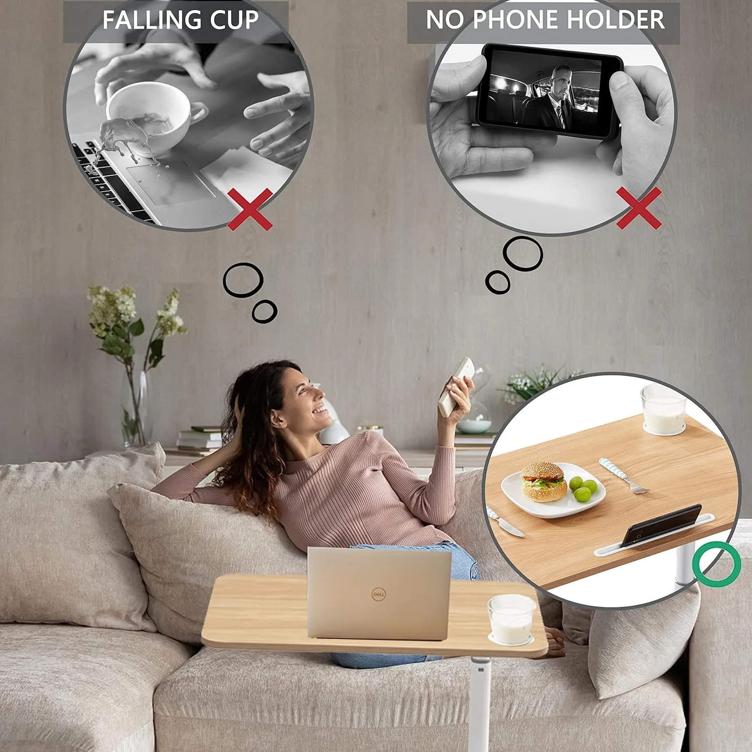 ETHU Overbed Table with Wheels, Rolling Tray Table, Hospital Bed Table, Adjustable Overbed Bedside Rolling Laptop Table
