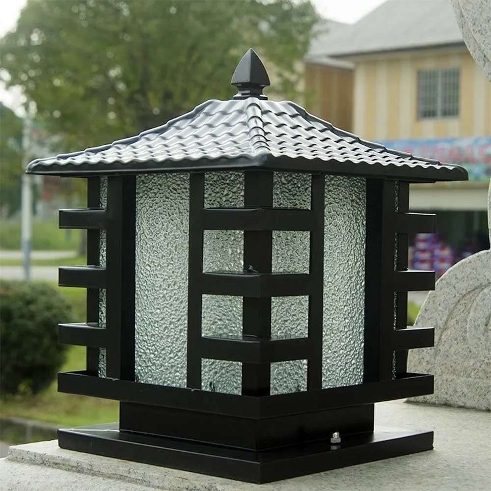 European Bronze Antique Victoria Glass Lantern Column Light American Retro E27 Aluminum Outdoor Waterproof Table Lamp Street Light Villa Garden Post Door Light Stadium (Color : Black)
