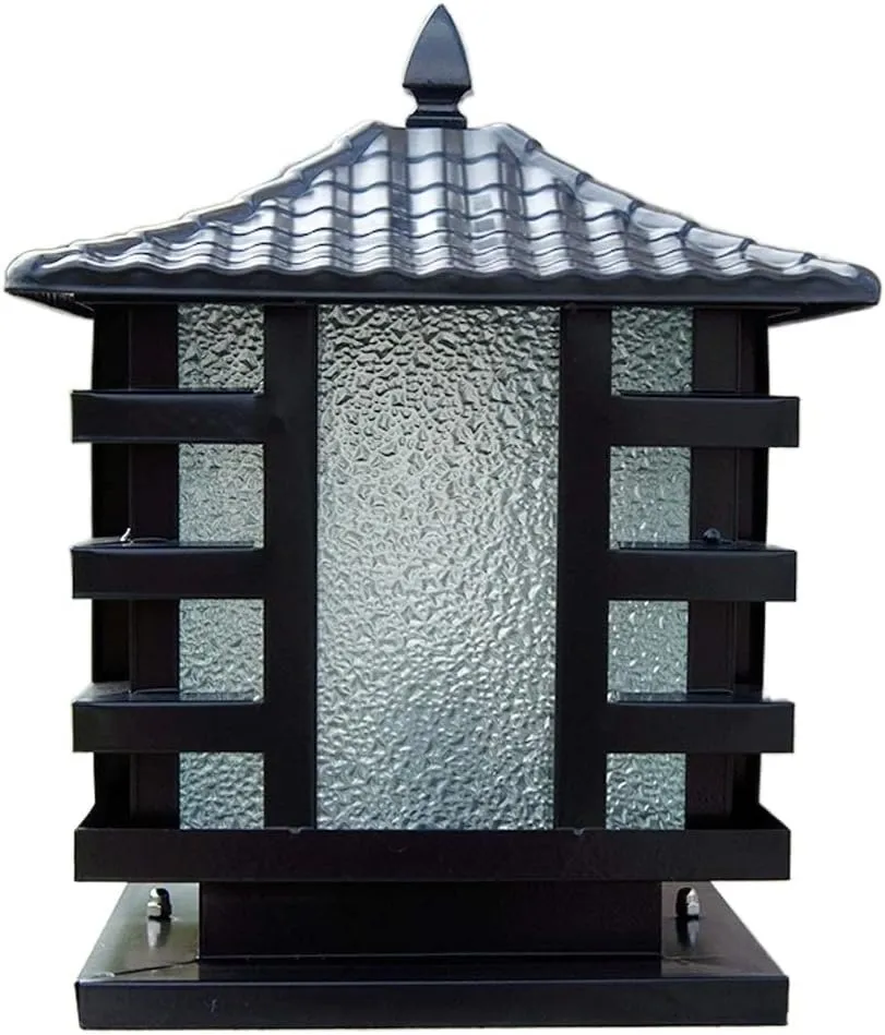 European Bronze Antique Victoria Glass Lantern Column Light American Retro E27 Aluminum Outdoor Waterproof Table Lamp Street Light Villa Garden Post Door Light Stadium (Color : Black)