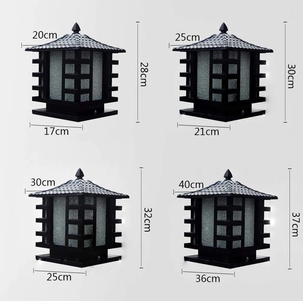 European Bronze Antique Victoria Glass Lantern Column Light American Retro E27 Aluminum Outdoor Waterproof Table Lamp Street Light Villa Garden Post Door Light Stadium (Color : Black)