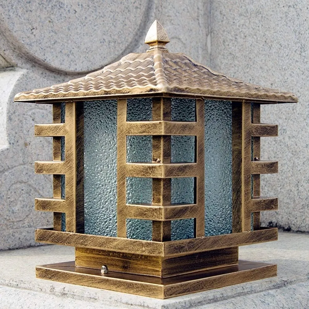 European Bronze Antique Victoria Glass Lantern Column Light American Retro E27 Aluminum Outdoor Waterproof Table Lamp Street Light Villa Garden Post Door Light Stadium (Color : Bronze_S)