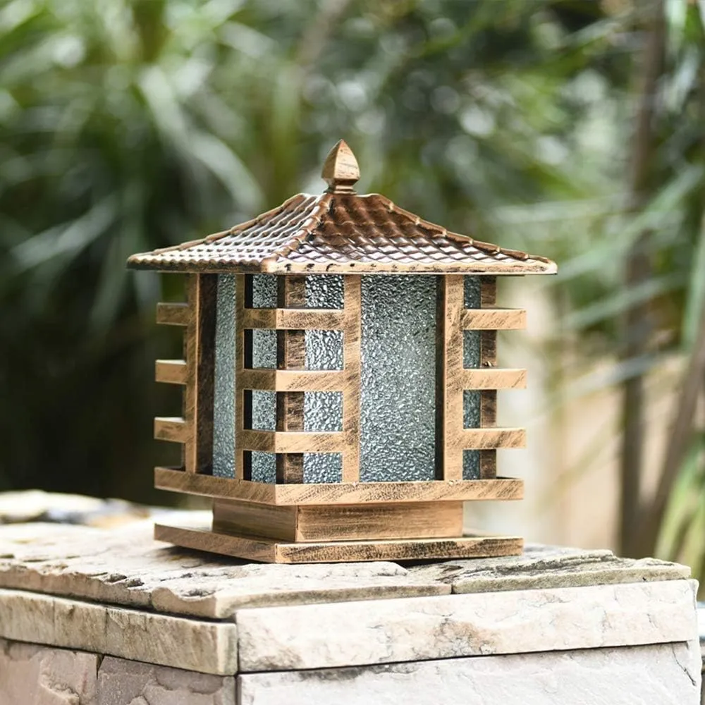 European Bronze Antique Victoria Glass Lantern Column Light American Retro E27 Aluminum Outdoor Waterproof Table Lamp Street Light Villa Garden Post Door Light Stadium (Color : Bronze_S)