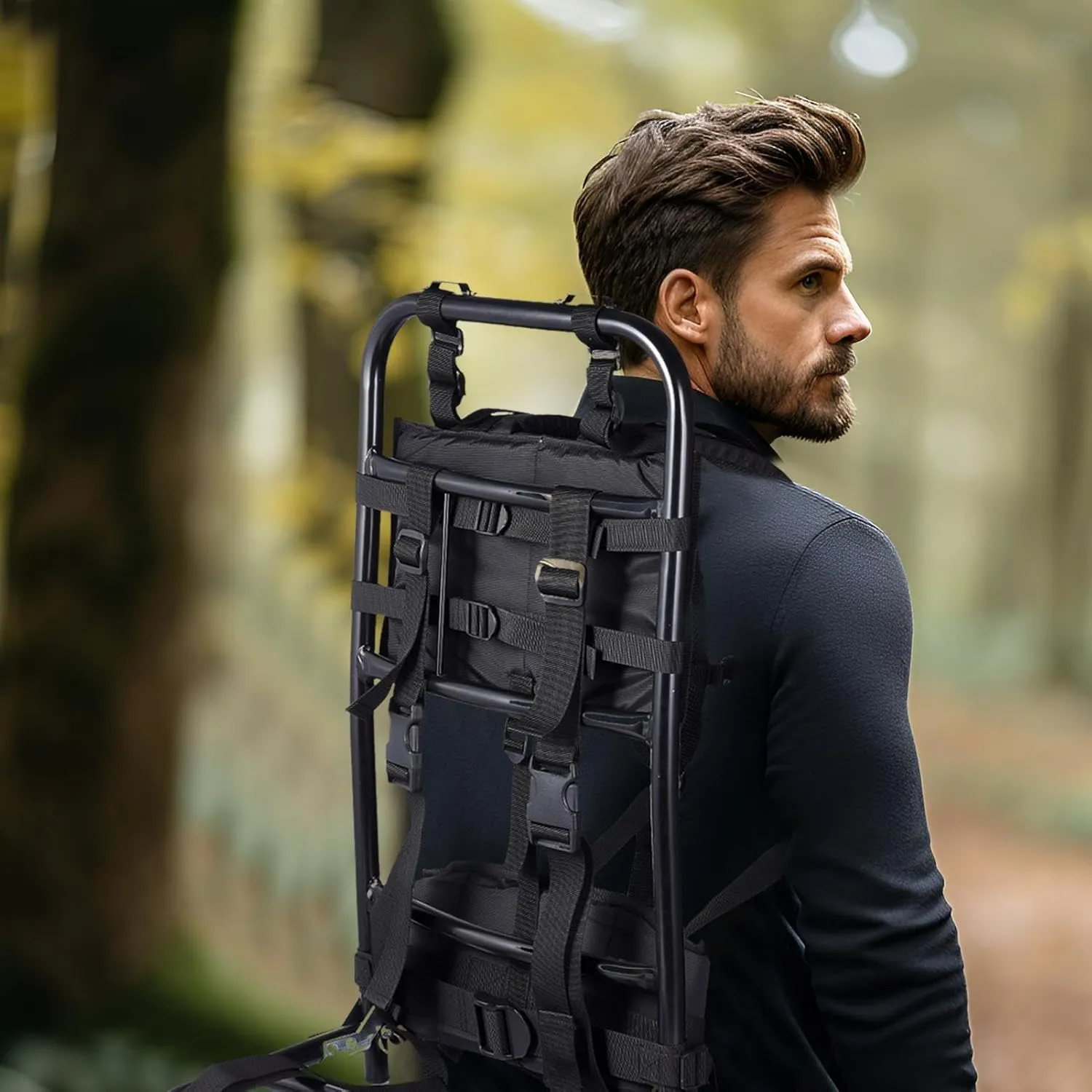 External Aluminum Frame Hiking Backpacks,Frame Pack Hunting with Adjustable Waist Belt and Extension Strap,Framed Backpack Can Load 132Lbs,Pack Frame for Travel,Hiking,Mountaineering,Hunting,Black