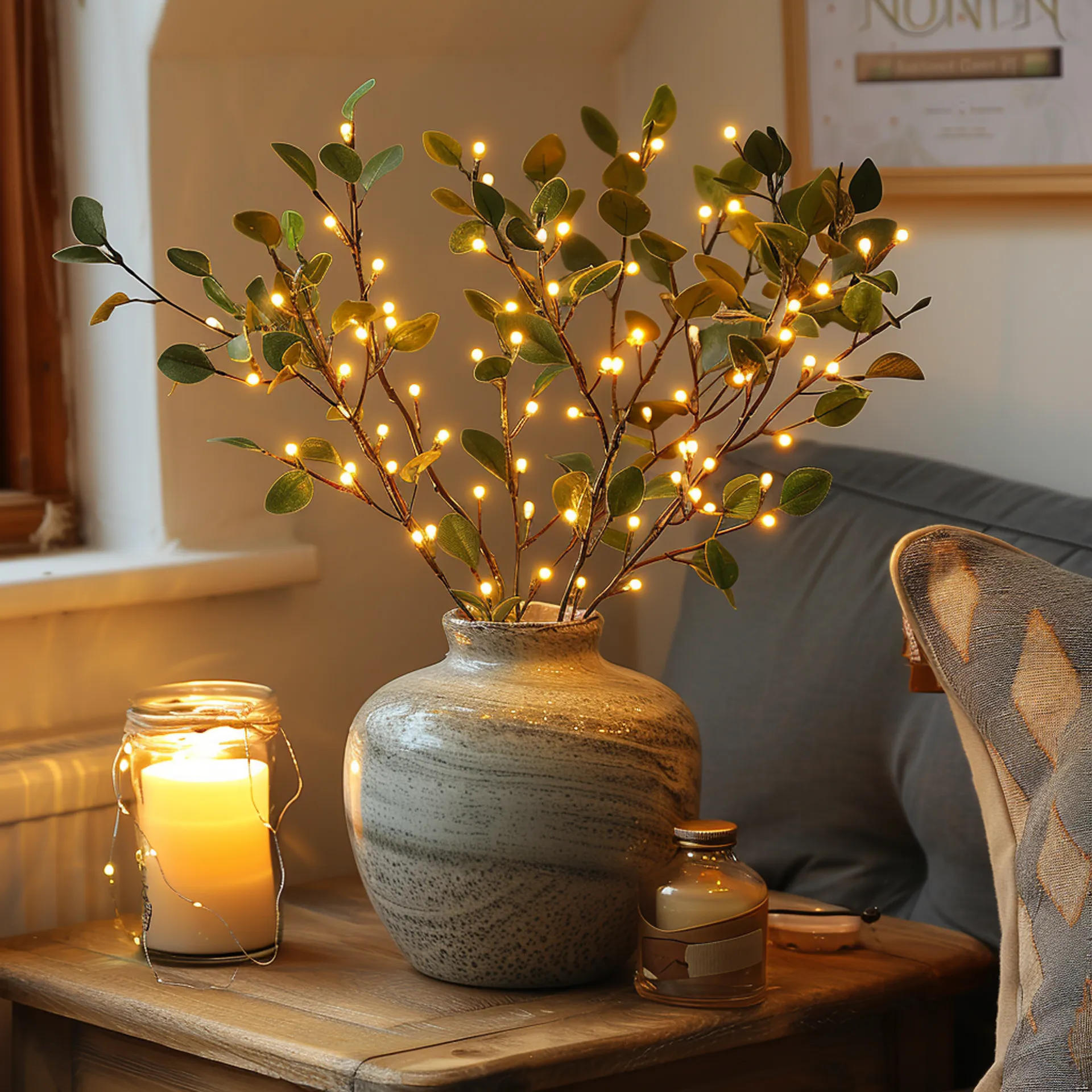 Fairy Light Olive Branch – Warm White LED Decorative Tree Lights (70cm)