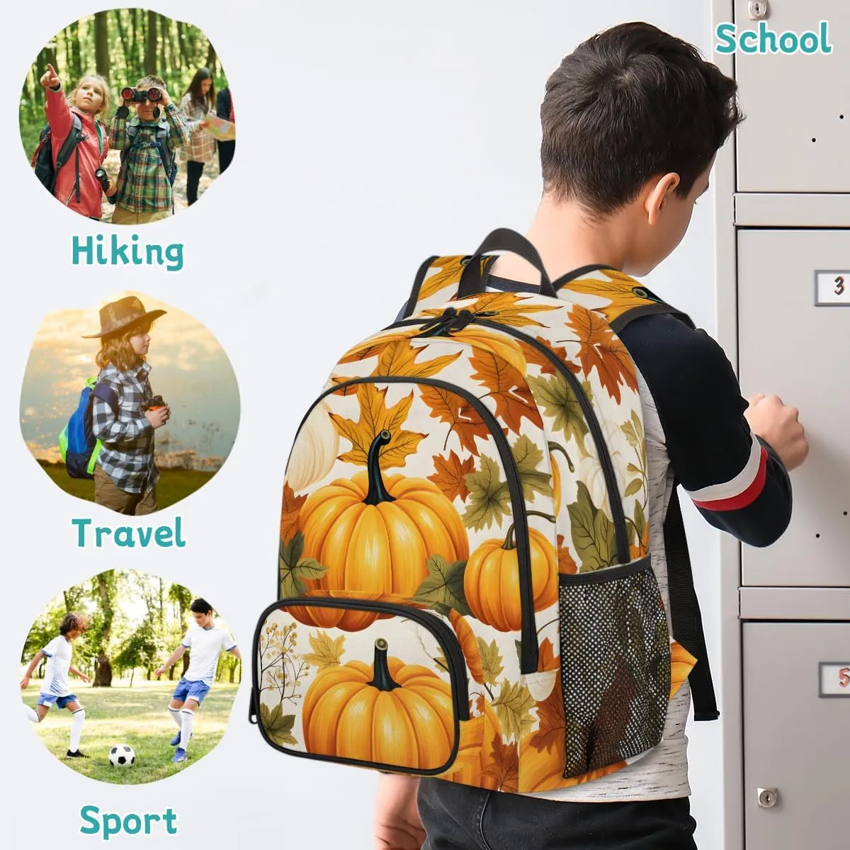 Fall Carry on Travel Backpack for Women Men Water resistant Lightweight Rucksack Backpack for Weekender Casual Work Hiking Pumpkins Maple Leaves