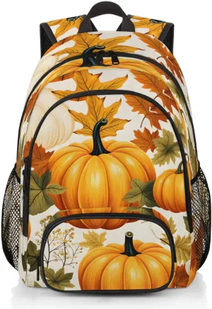 Fall Carry on Travel Backpack for Women Men Water resistant Lightweight Rucksack Backpack for Weekender Casual Work Hiking Pumpkins Maple Leaves