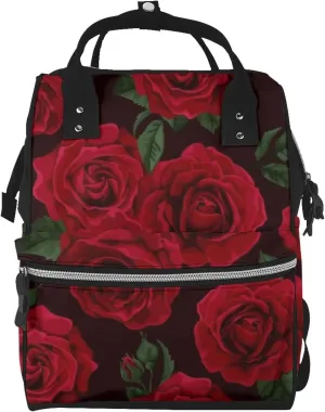 Fashion Diaper Bag Mummy Backpack Red Rose Flower Black Nappy Bag Large Capacity Baby Care Bags For Mom Dad