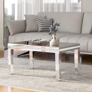 Fashionable Modern Glass Mirrored Coffee Table for Stylish Living Spaces, Easy Assembly, Adjustable Height Legs, Crystal Design, Silver
