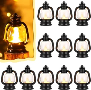 Ferraycle 12 Pcs Mini Lantern Decor Western Lantern Table Centerpiece Small Vintage Camping Hanging Lamp Ornaments Bulk for Cowboy Cowgirl Wedding Halloween Christmas (4 Inch,Black)
