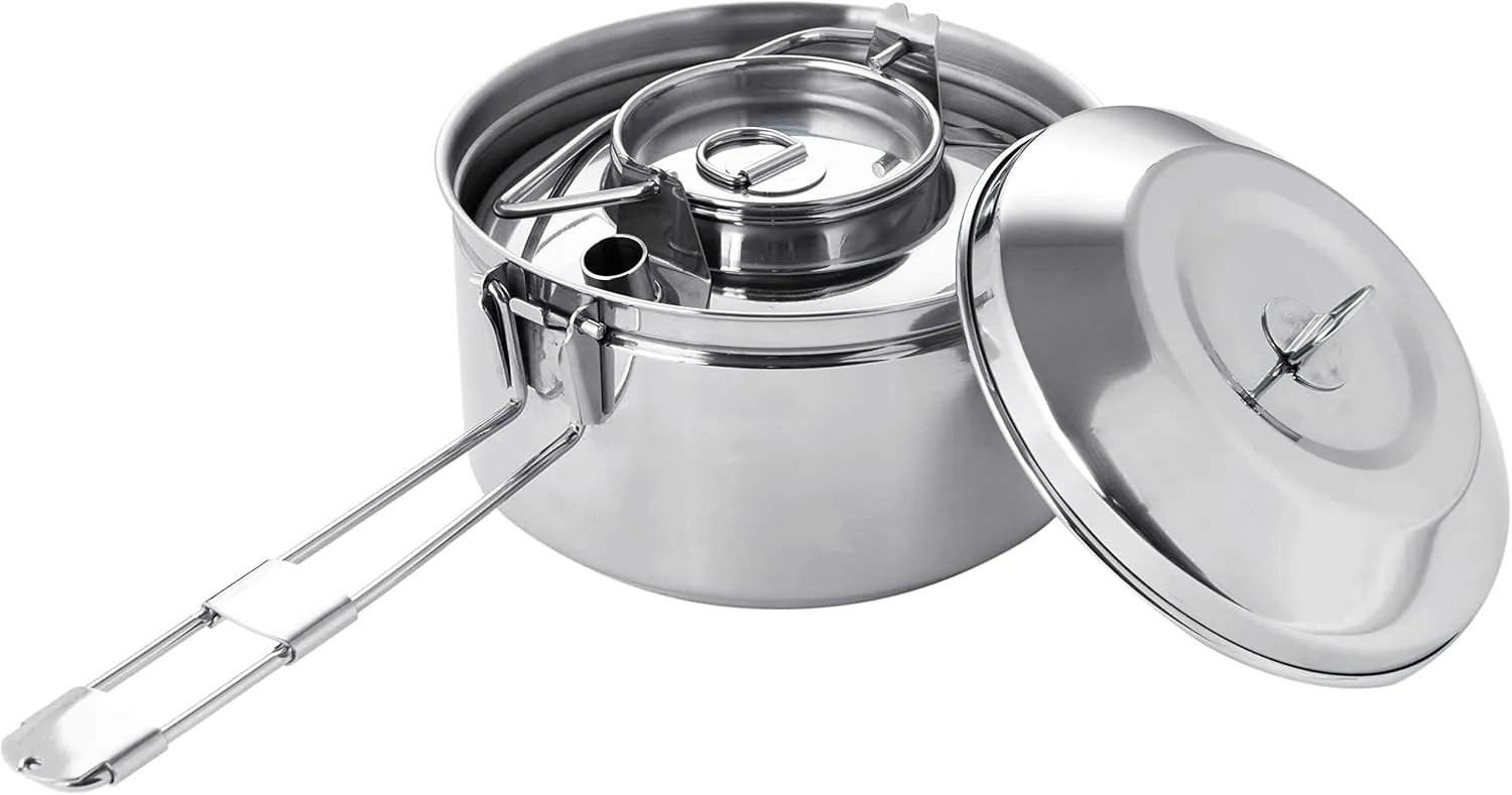 Fire Maple Antarcti S/S Kettle Pot Combo Set | 18-8 Stainless Steel | all Steel Construction | Ideal for Camping Bushcraft Use | Compact Cookware Set