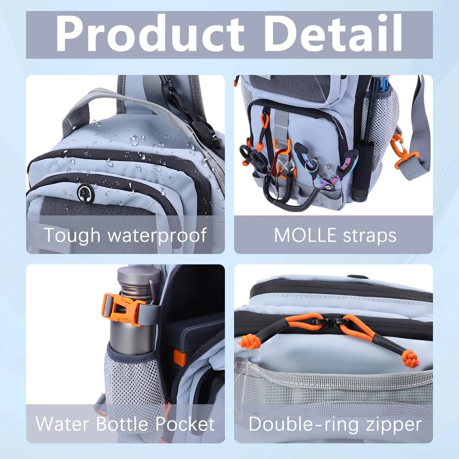 Fishing Backpack Tackle Storage Bag with Rod Holder,Lightweight Outdoor Water-Resistant Fish Shoulder Storage Bag for Fishing, Hunting, Camping and Hiking (Grey)