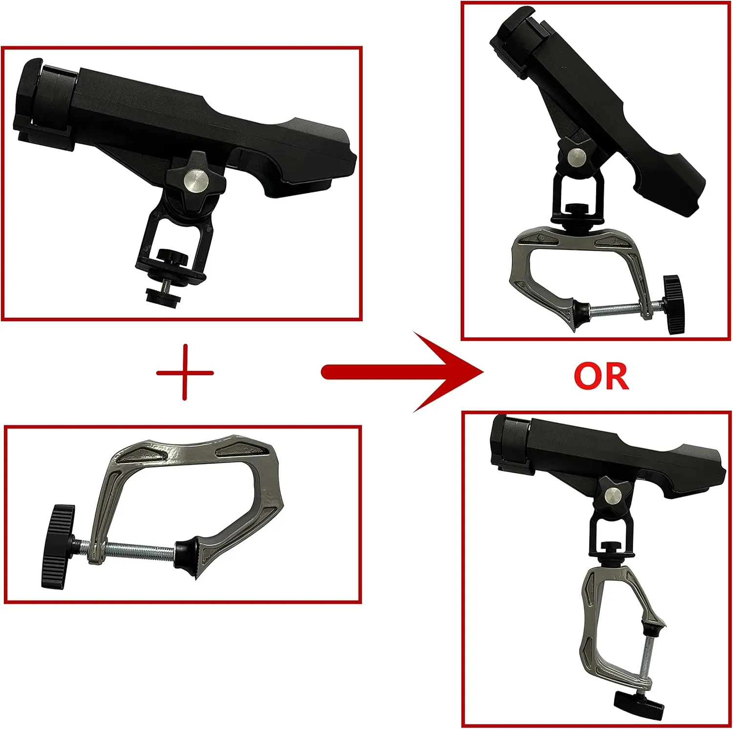 Fishing Boat Rods Holder with Large Clamp Opening 360 Degree Adjustable Fishing Rod Racks Folding Holder