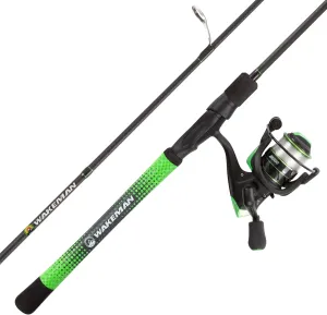 Fishing Rod & Reel Combo- 6’6” Carbon Pole, Spinning Reel & Golf Grip Handle- Bass, Trout & Lake Fish- Channel Series by Wakeman Outdoors (Green)
